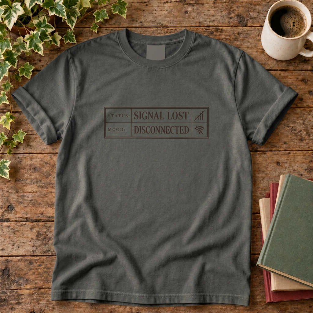 Signal lost disconnected T-shirt in Pepper, stylised flat lay