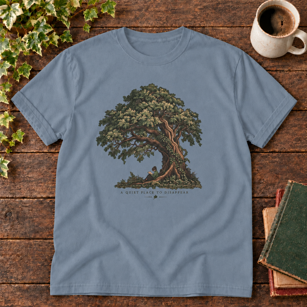 Blue Jean tree of life tee with green red and tan book pile