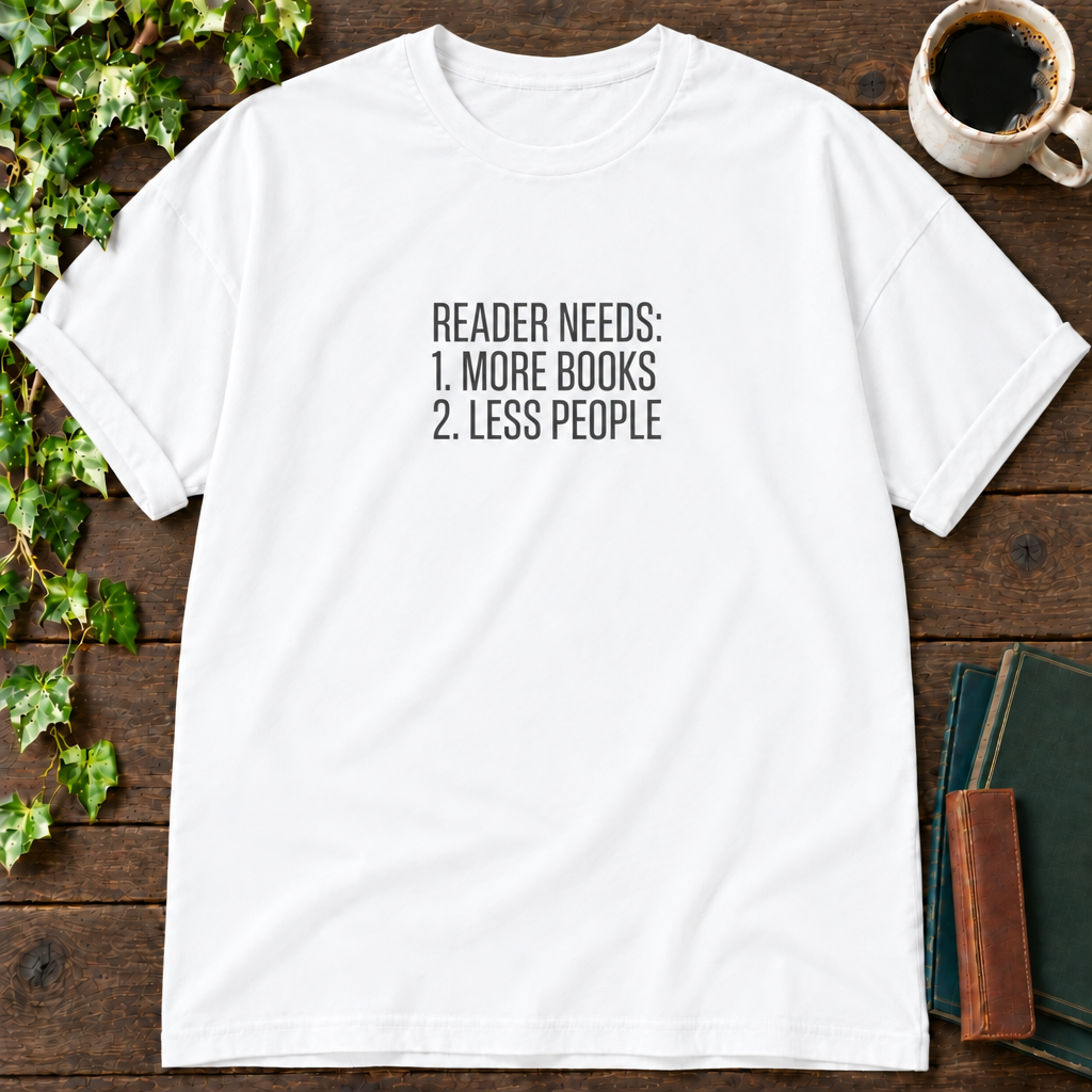 reader needs. white relaxed fit t-shirt flat lay