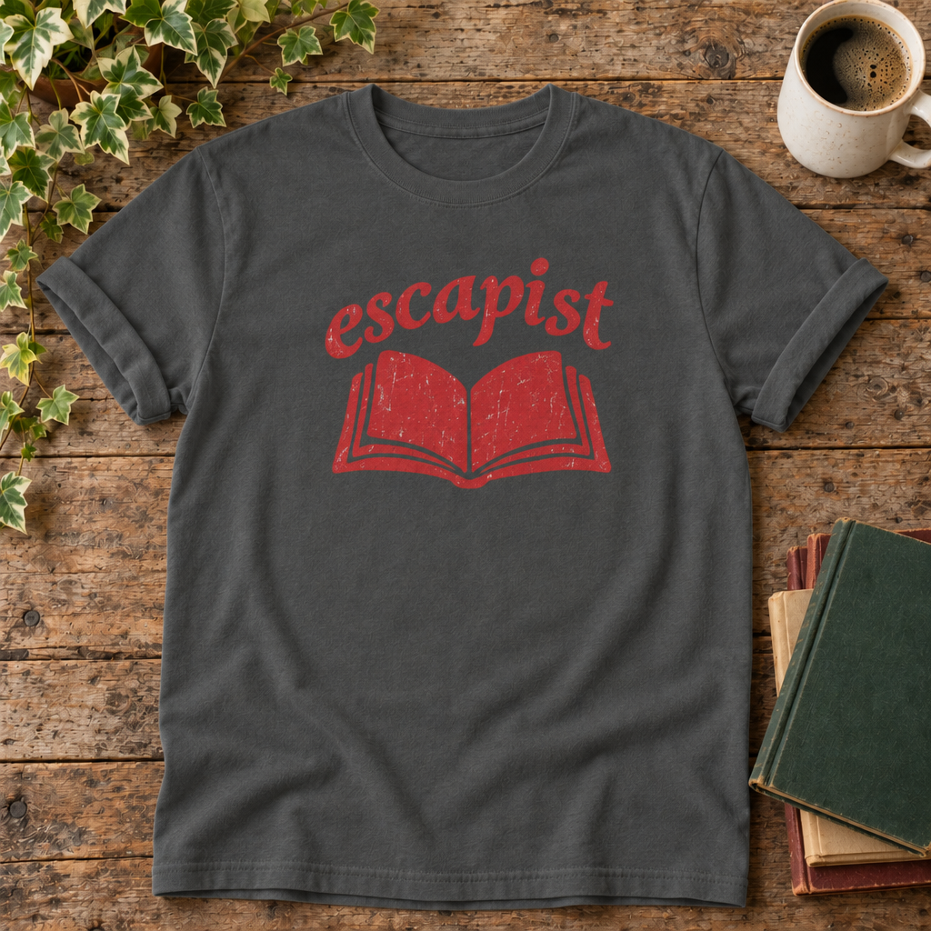 Escapist Pepper t-shirt weathered-wood flat lay