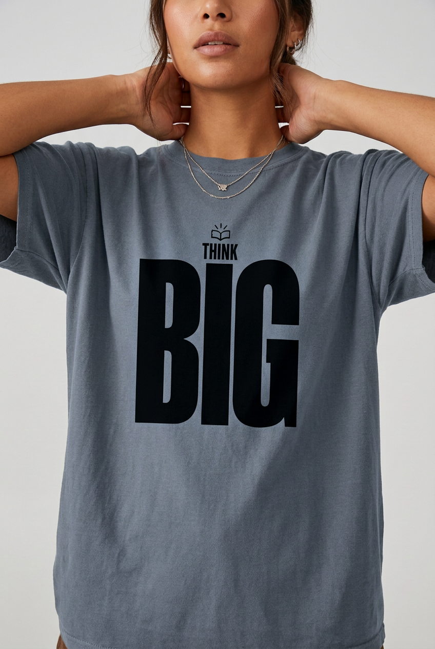 Blue Jean Think Big T-shirt close-up lifestyle