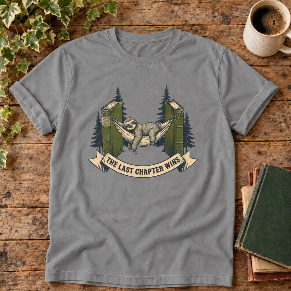 Slow Reading Society tee in Grey with books and coffee