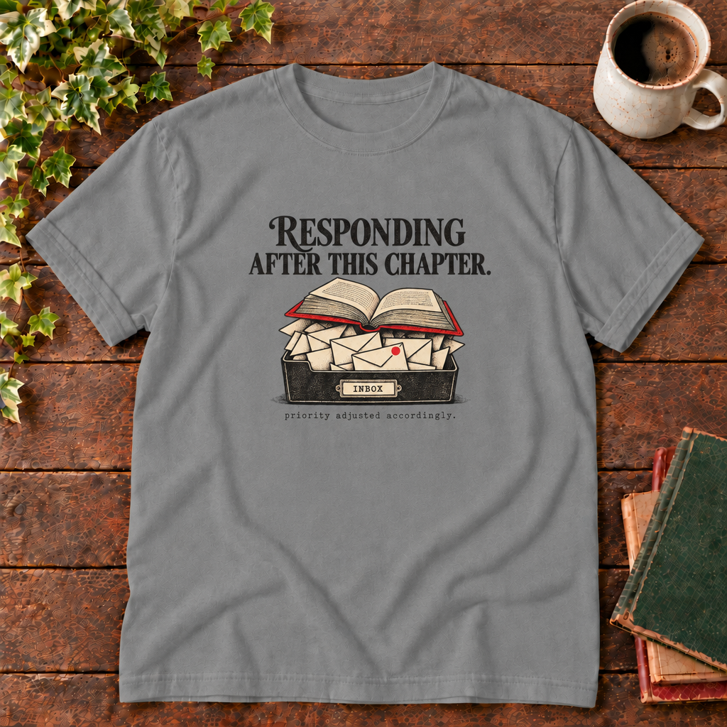 Grey responding after this chapter tee flat lay