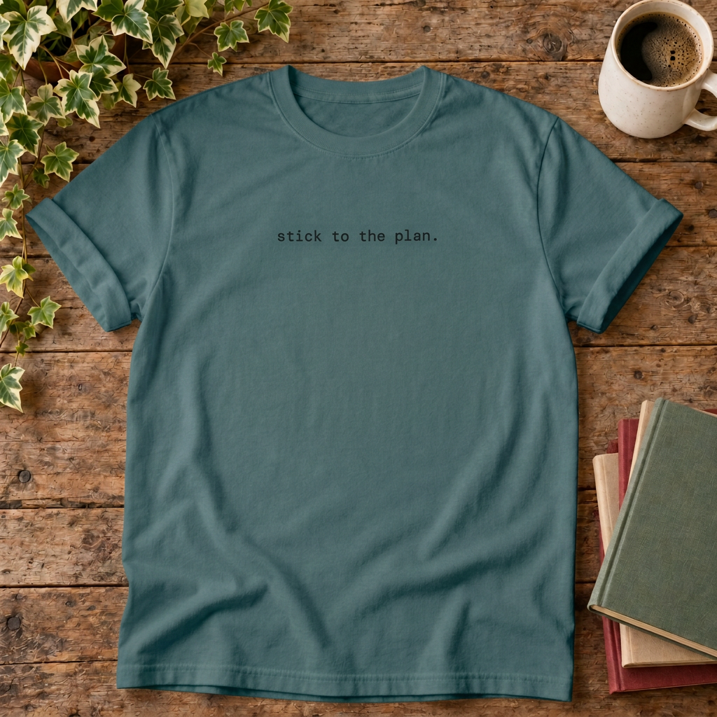 Stick to the plan T-shirt in Blue Spruce, flat lay