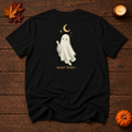 never better. black t-shirt back ghost print, Halloween flat lay