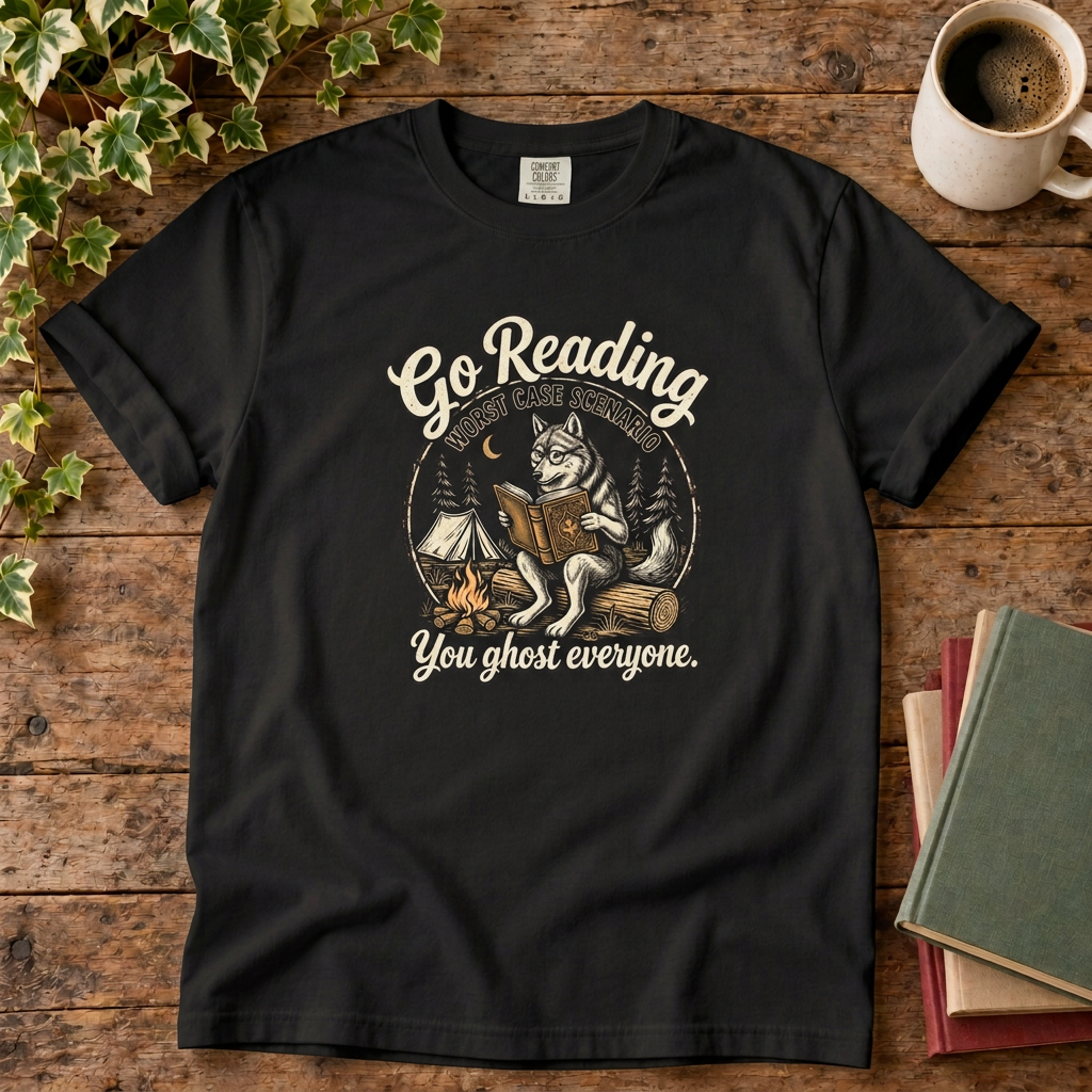 Go reading T-shirt in Black, stylised flat lay