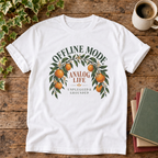 Offline mode analog life orange blossom t-shirt in White, rustic flat lay