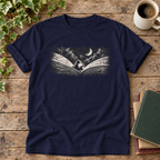 Reader under moonlight True Navy t-shirt flat lay