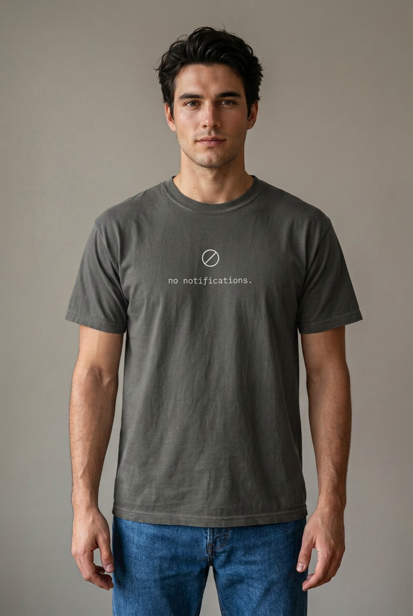 Young adult man wearing Pepper no notifications minimalist t-shirt