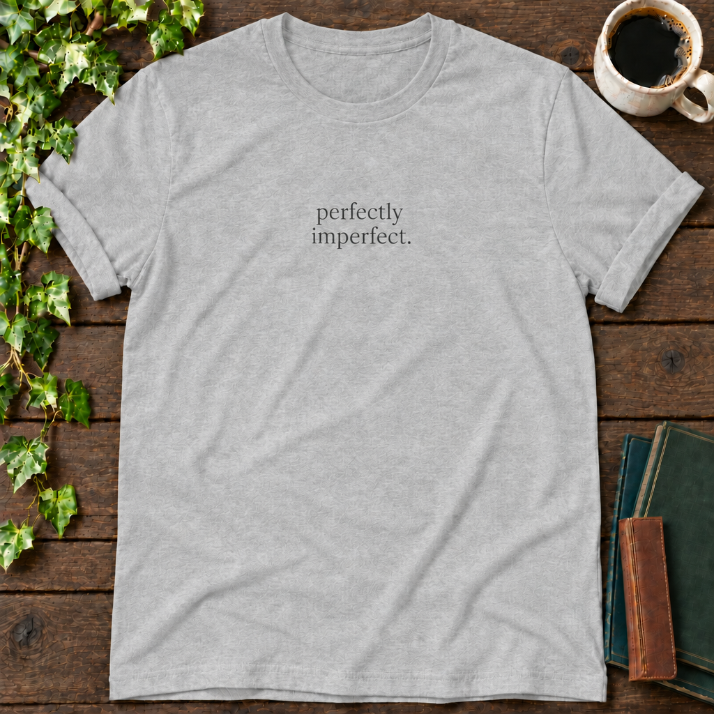 perfectly imperfect. athletic heather t-shirt flat lay