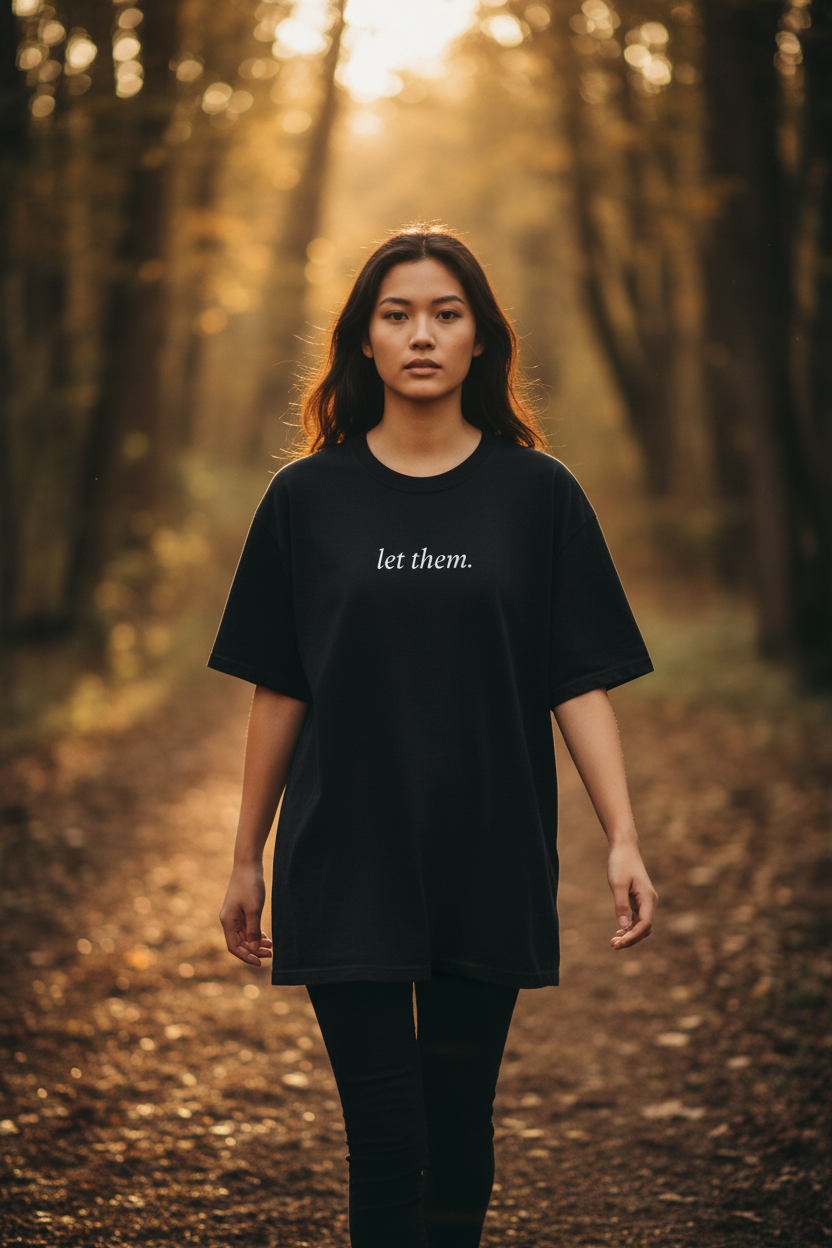 let them. — woodland path, black CC relaxed fit lifestyle editorial