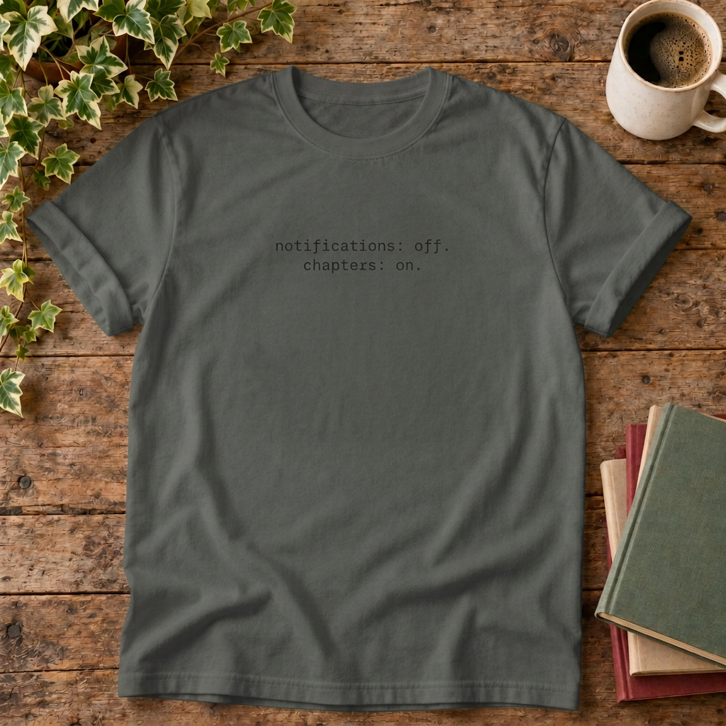 Notifications off chapters on T-shirt in Pepper, stylised flat lay