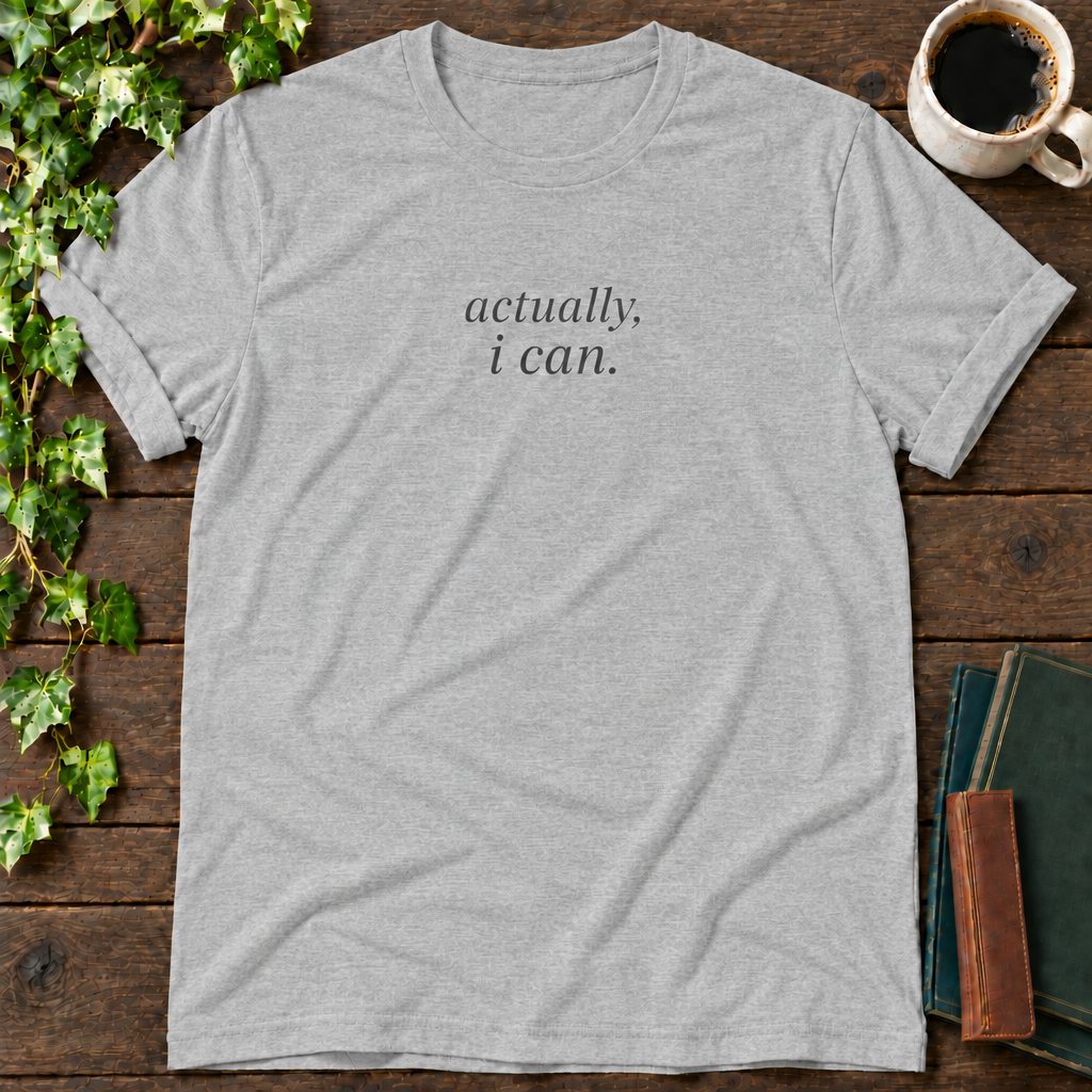 actually, i can. athletic heather t-shirt flat lay