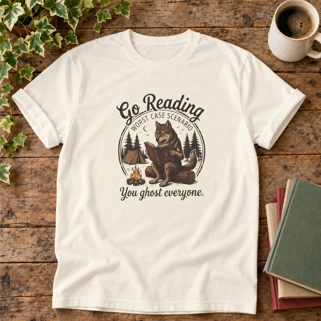 Go reading T-shirt in Ivory, stylised flat lay