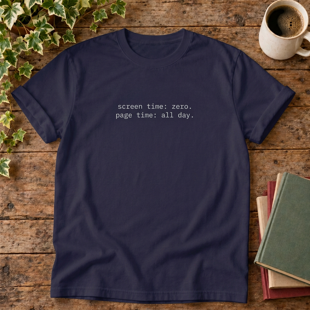 Screen time zero T-shirt in True Navy, corrected stylised flat lay