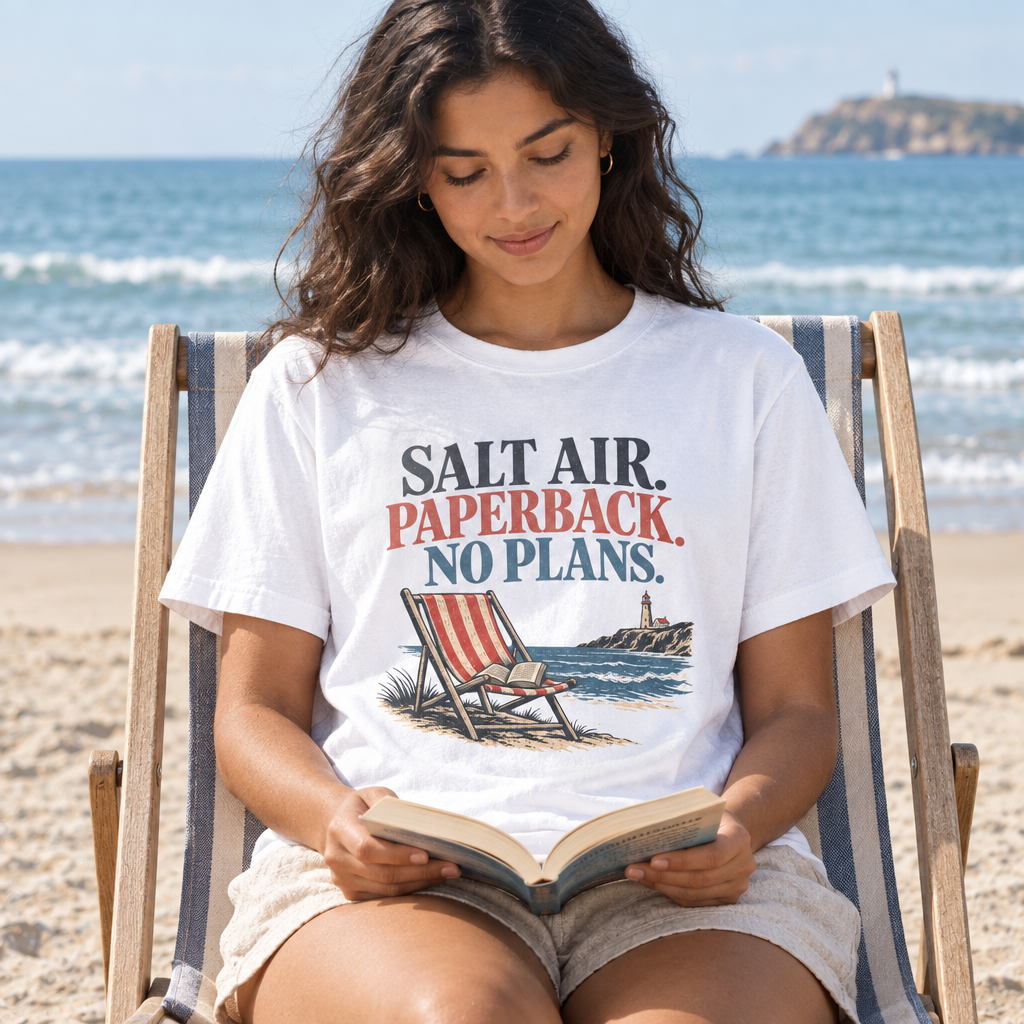 salt air. paperback. no plans. t-shirt