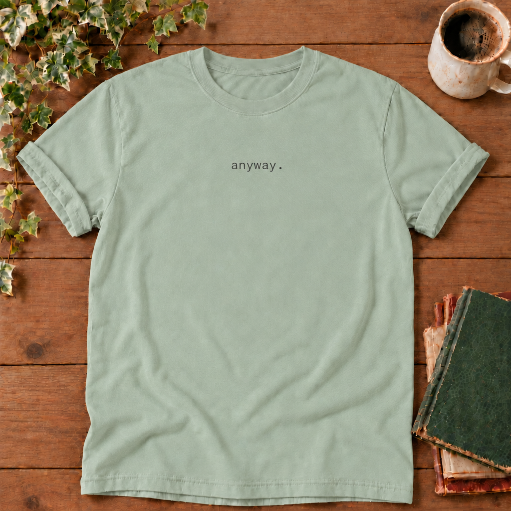 Anyway Bay Comfort Colors 1717 flat lay with smooth folded sleeves