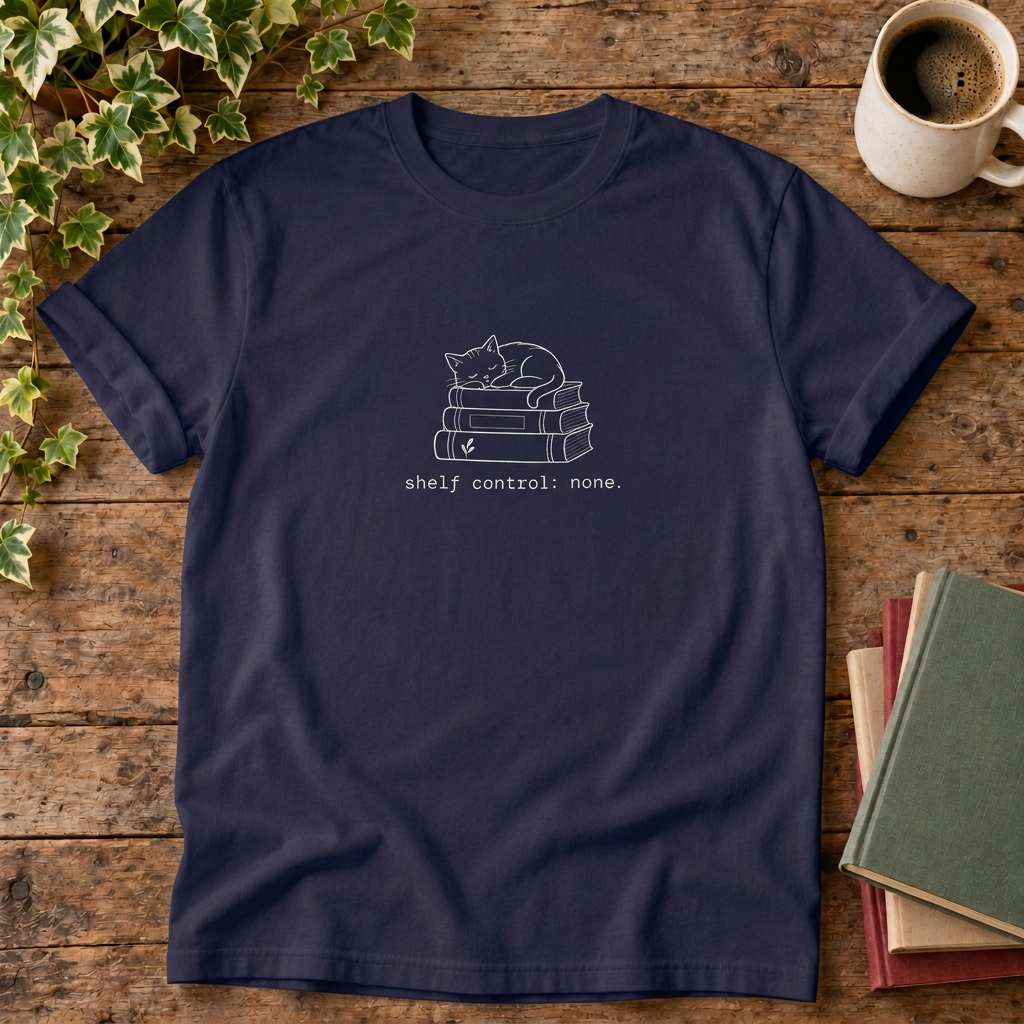 Shelf control none T-shirt in True Navy, stylised flat lay