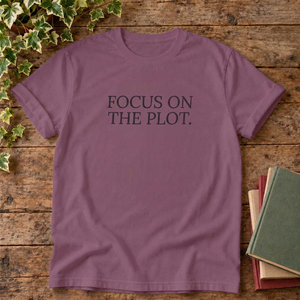 Focus on the plot T-shirt in Berry, flat lay