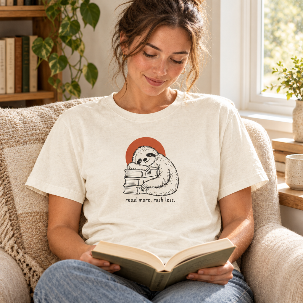 read more, rush less. t-shirt