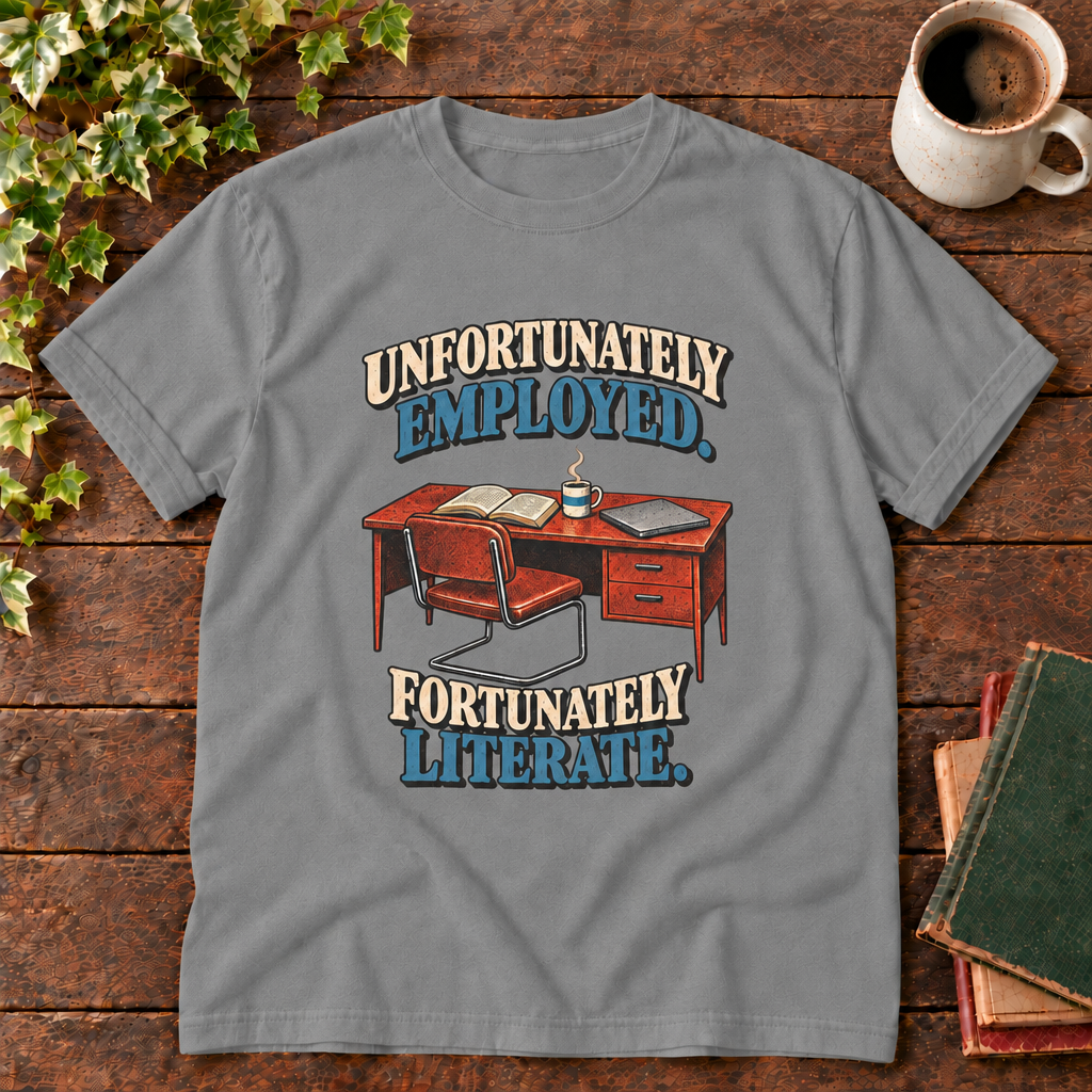 Grey unfortunately employed fortunately literate tee flat lay