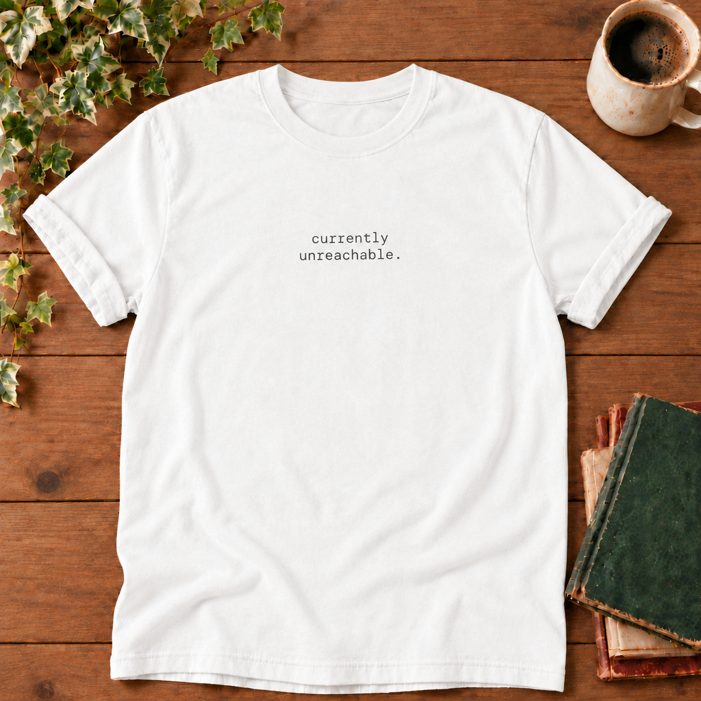 Currently unreachable. White t-shirt flat lay
