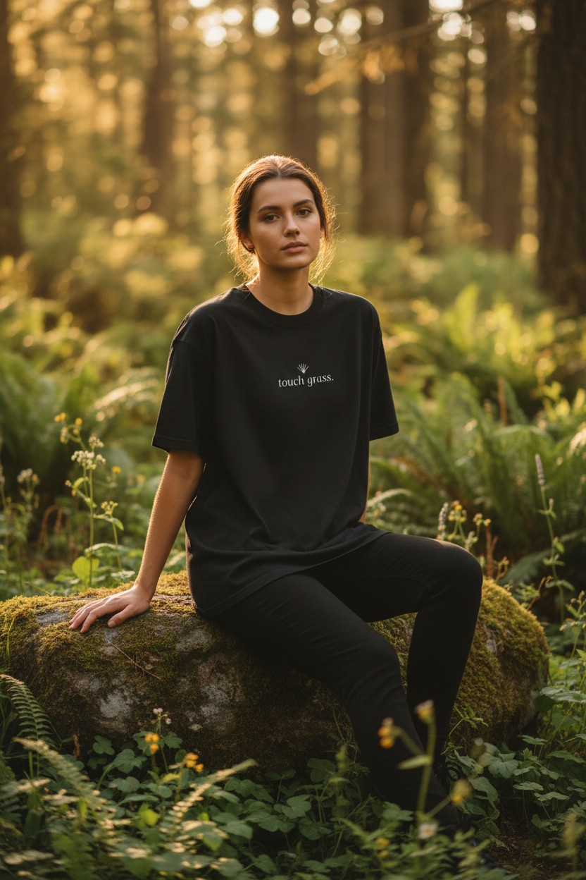 touch grass. — forest black CC relaxed fit lifestyle editorial
