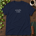 actually, i can. navy t-shirt flat lay
