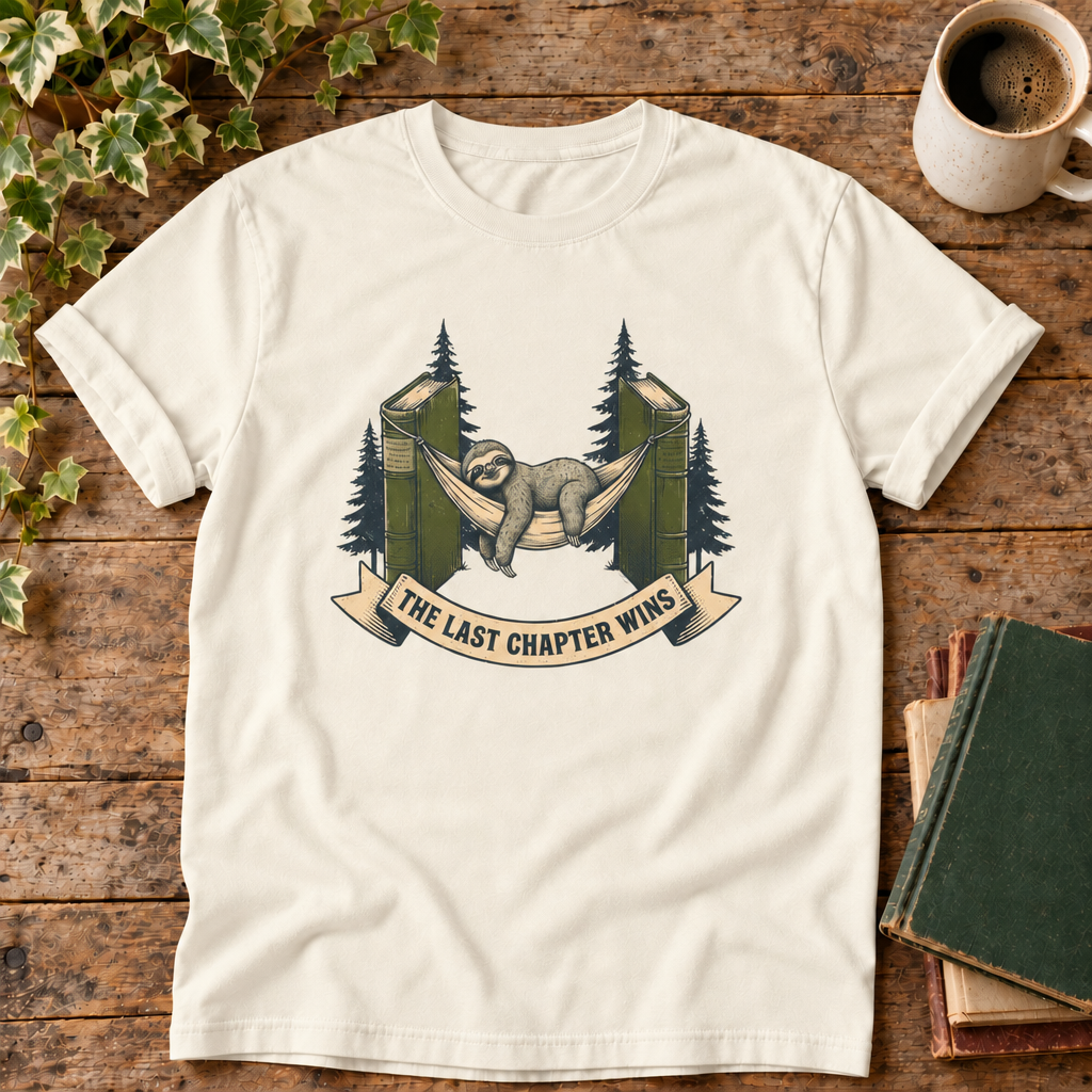 Slow Reading Society tee in Ivory with books and coffee
