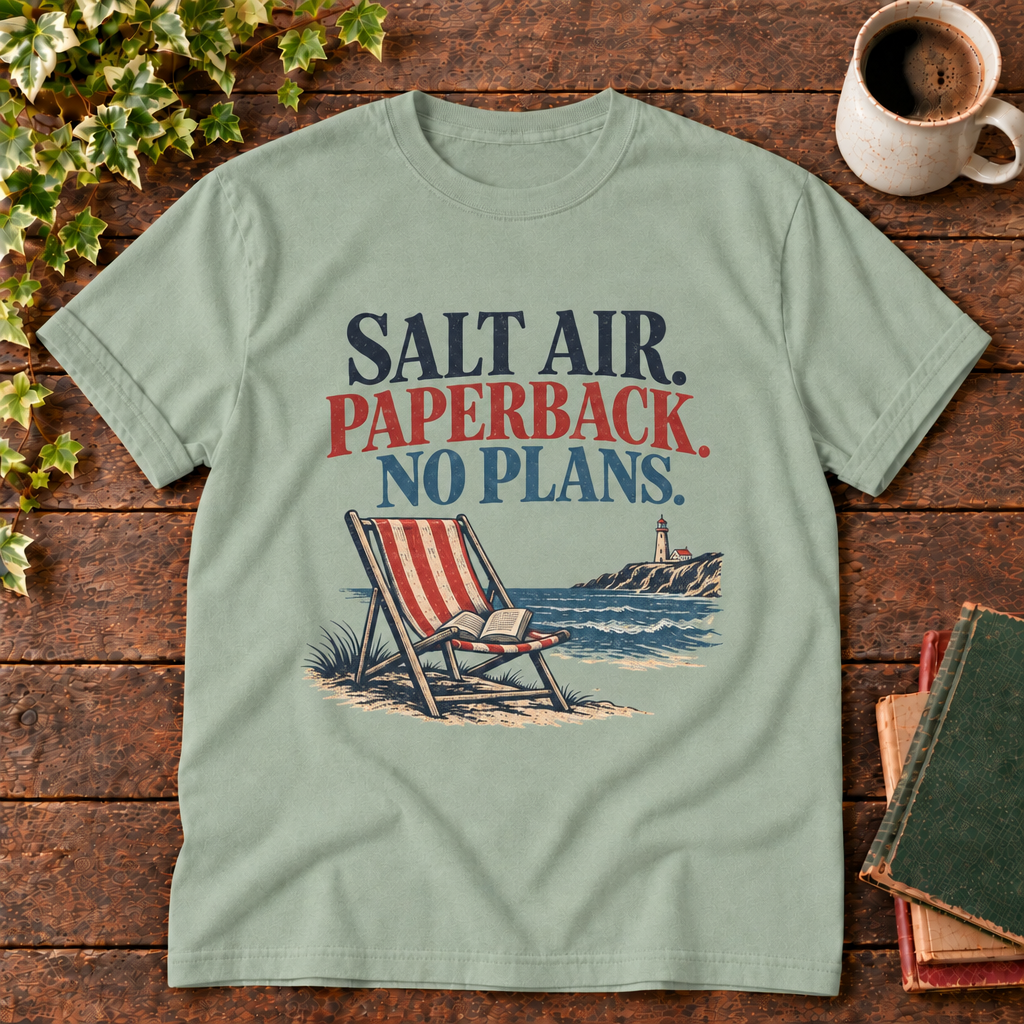 Bay Salt Air Paperback No Plans tee with coastal print