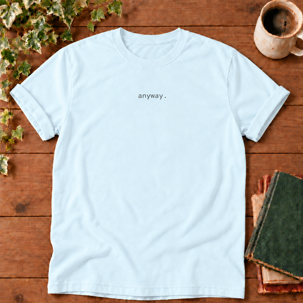 Anyway Chambray Comfort Colors 1717 flat lay with smooth folded sleeves