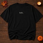 brb. black relaxed fit t-shirt front, Halloween flat lay
