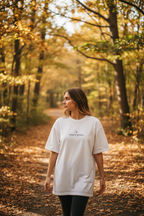 touch grass. — woodland path white CC relaxed fit lifestyle editorial