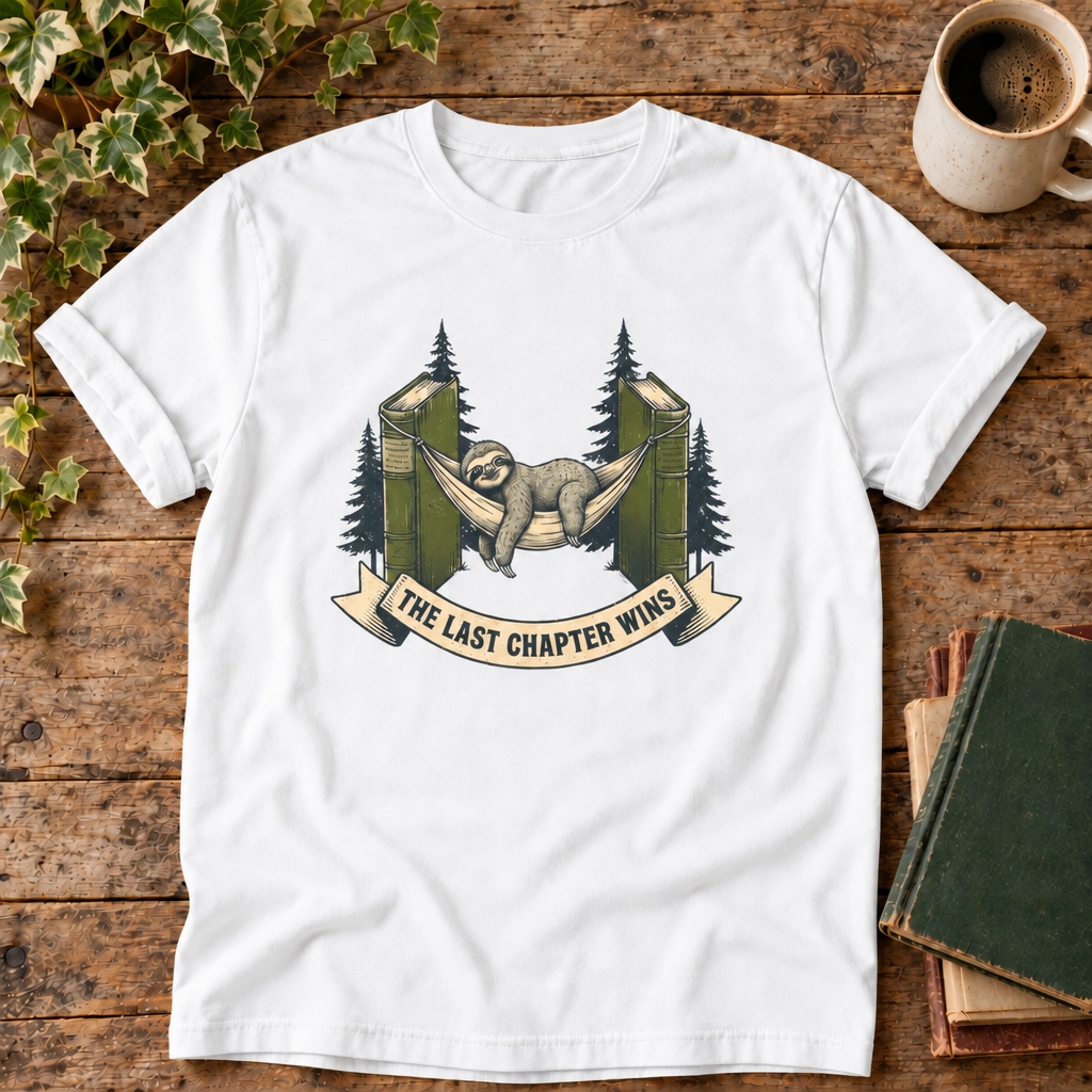 Slow Reading Society tee in White with books and coffee