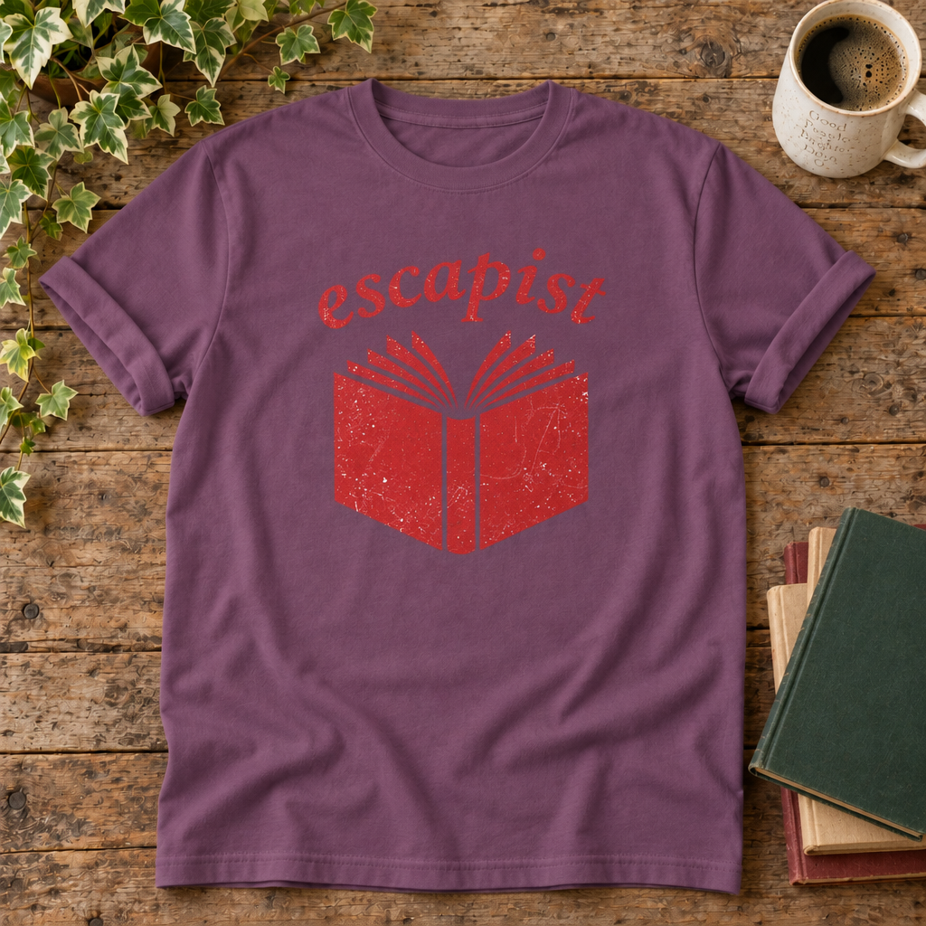 Escapist Berry t-shirt flat lay