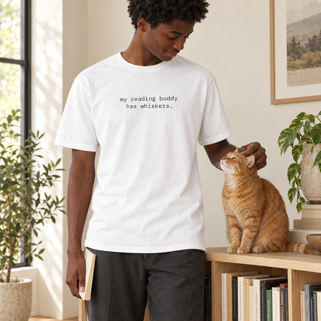 my reading buddy has whiskers. t-shirt