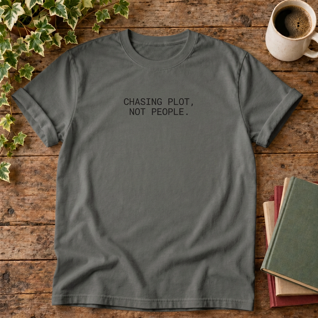 Chasing plot not people T-shirt in Pepper, flat lay