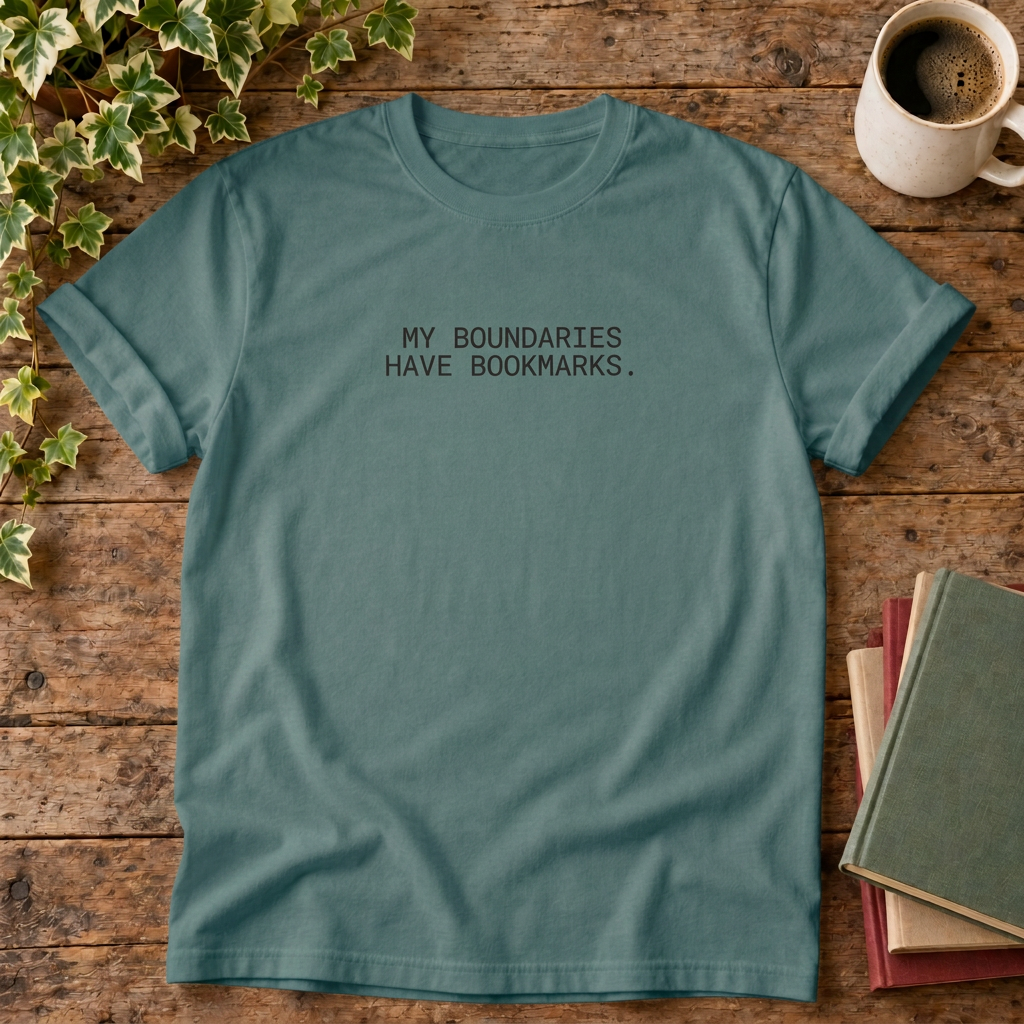 My boundaries T-shirt in Blue Spruce, stylised flat lay