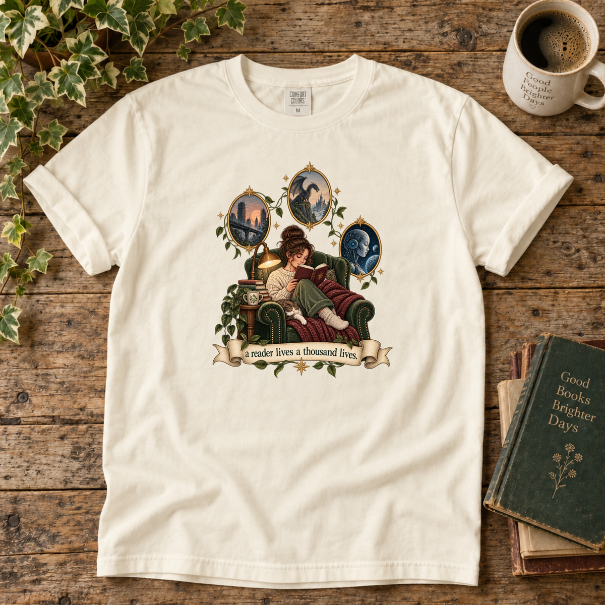a reader lives a thousand lives. t-shirt