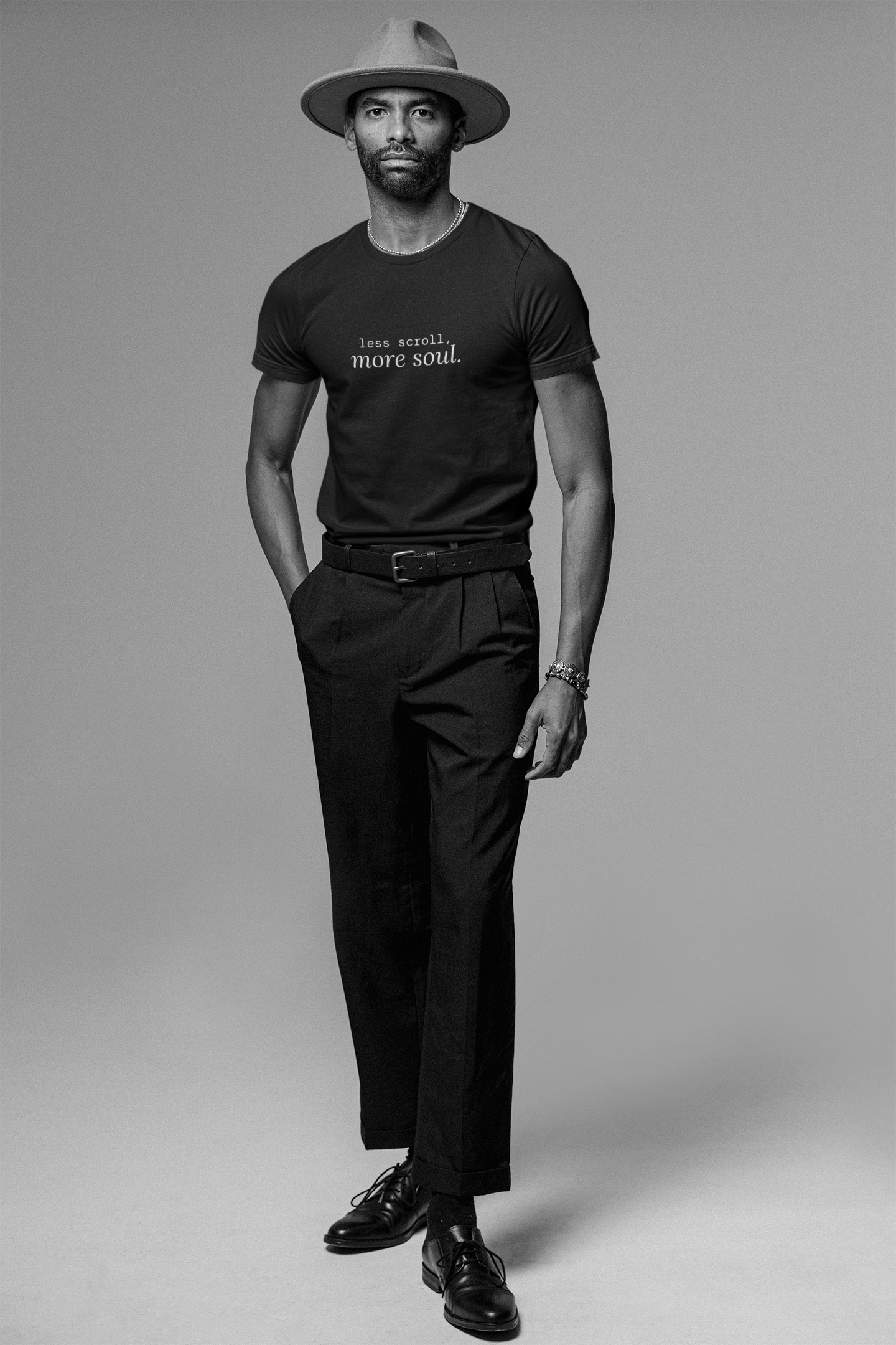 Less Scroll More Soul. T-Shirt | Minimalist Text | Regular Fit