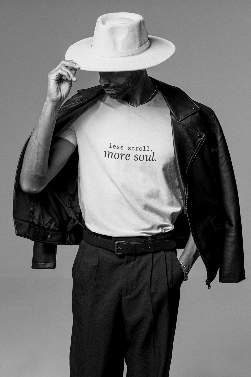 Less Scroll More Soul. T-Shirt | Minimalist Text | Regular Fit
