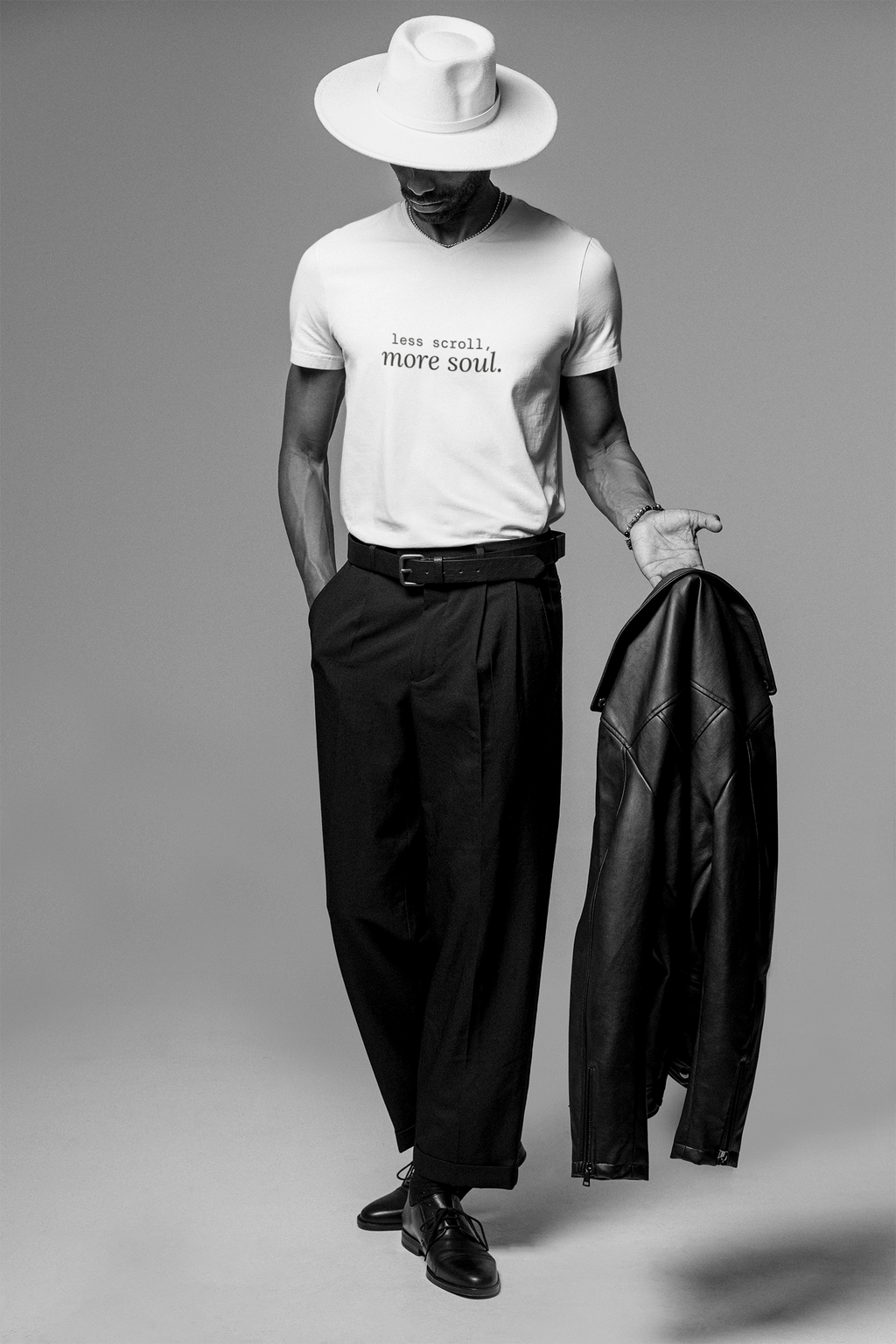 Less Scroll More Soul. T-Shirt | Minimalist Text | Regular Fit