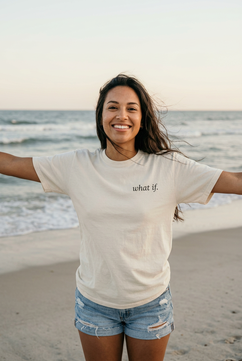 Woman wearing Ivory on the beach