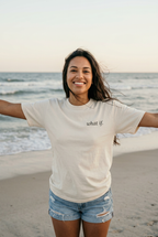 Woman wearing Ivory on the beach