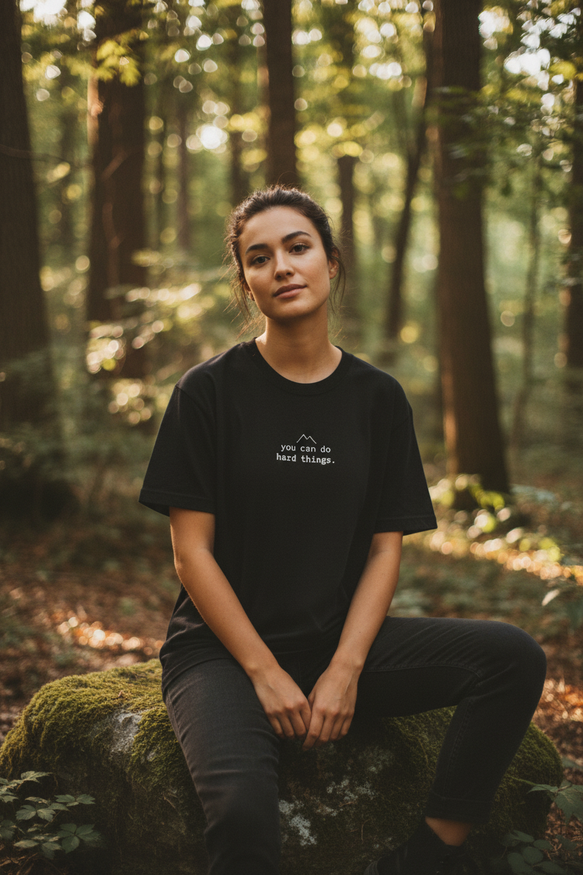 you can do hard things — black tee, moss stone, forest